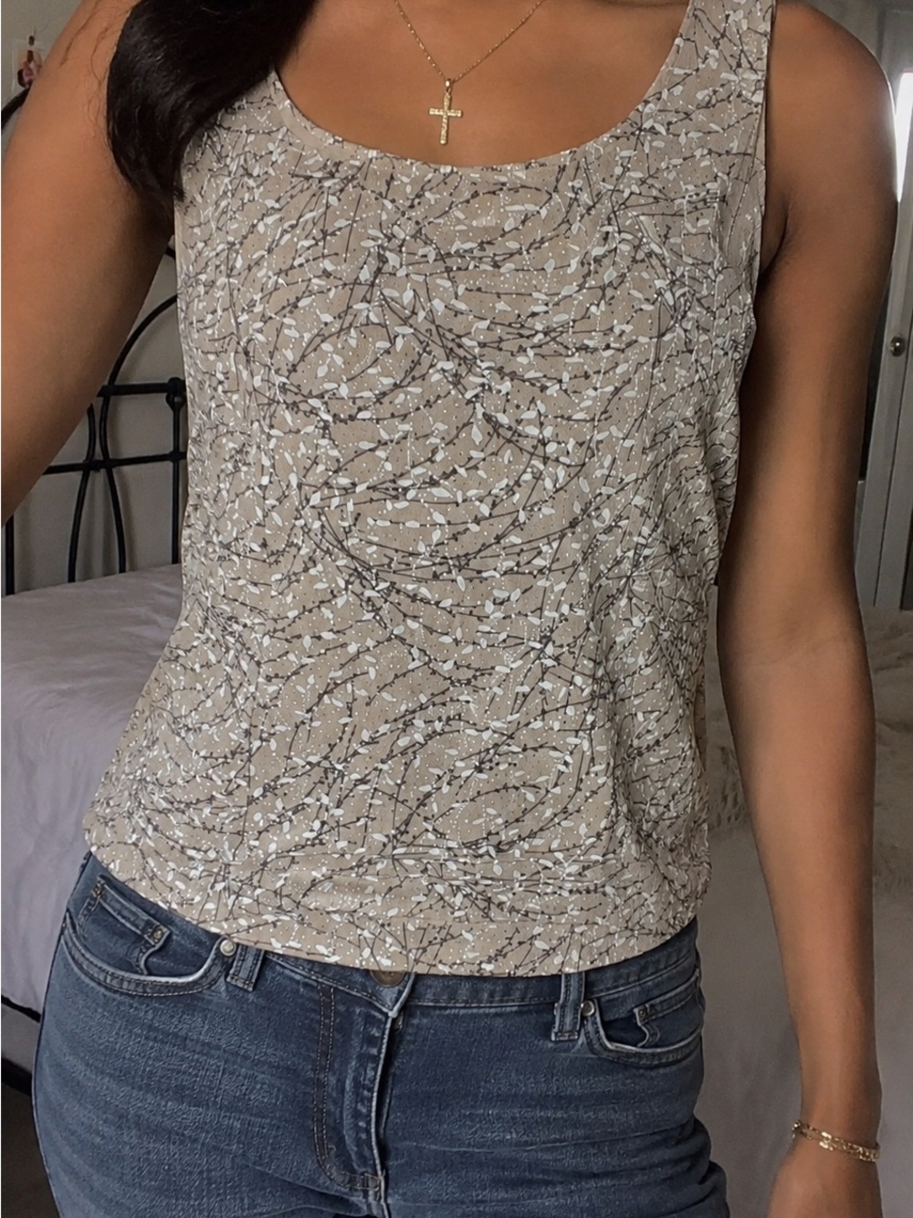 Alex Evenings Beige and White Patterned Tank Top